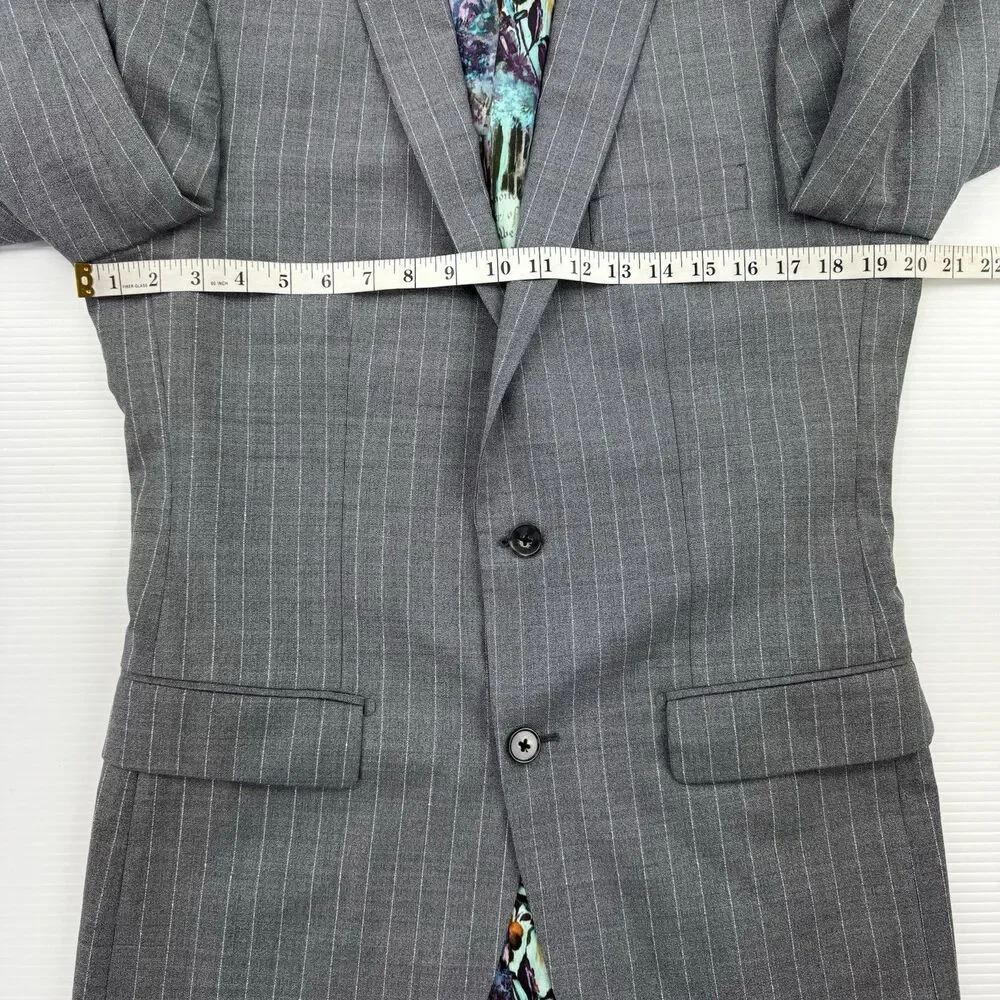 Hive & Colony Gray Pinstripe Blazer Mens 38L Wool Blend Floral Lined Sport Coat